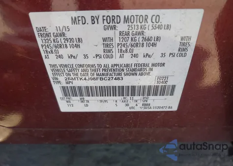 2015 Ford Edge Sel z USA, uszkodzony, nr VIN 2FMTK4J98FBC27483